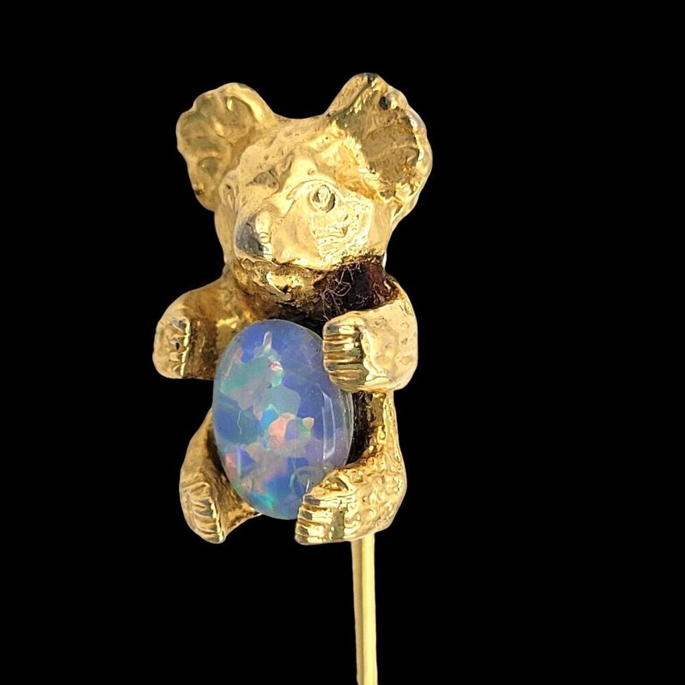Gold-tone Koala Stick Pin With Opal Accent Secure Clutch Back 1.5" (Koala .75") - Picture 2 of 4